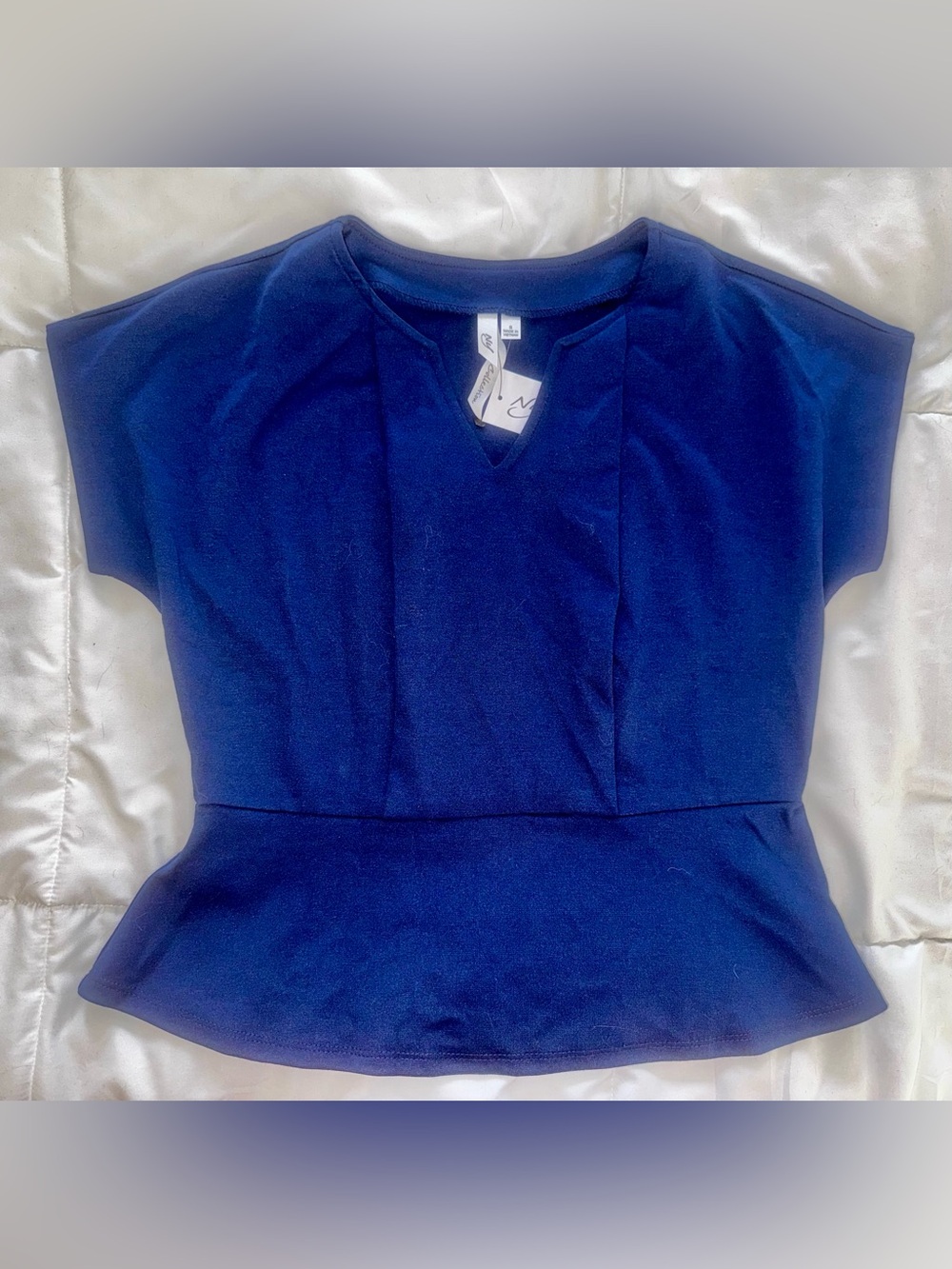 NY Collection Deep Blue Peplum Cap-Sleeve Top